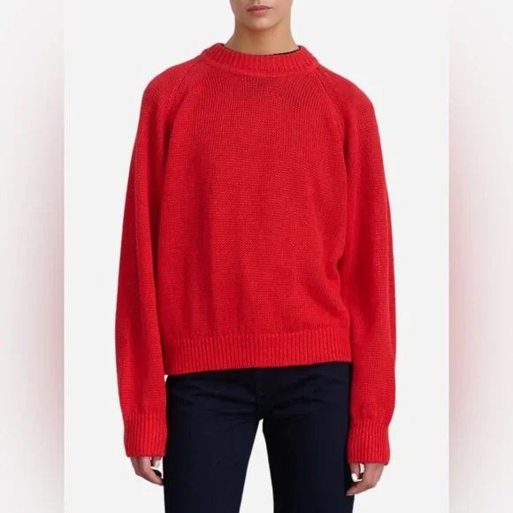 B SIDES “Lind” 100% Italian Linen Knit Red Crewneck Sweater in Geranium sz SMALL - Picture 8 of 11